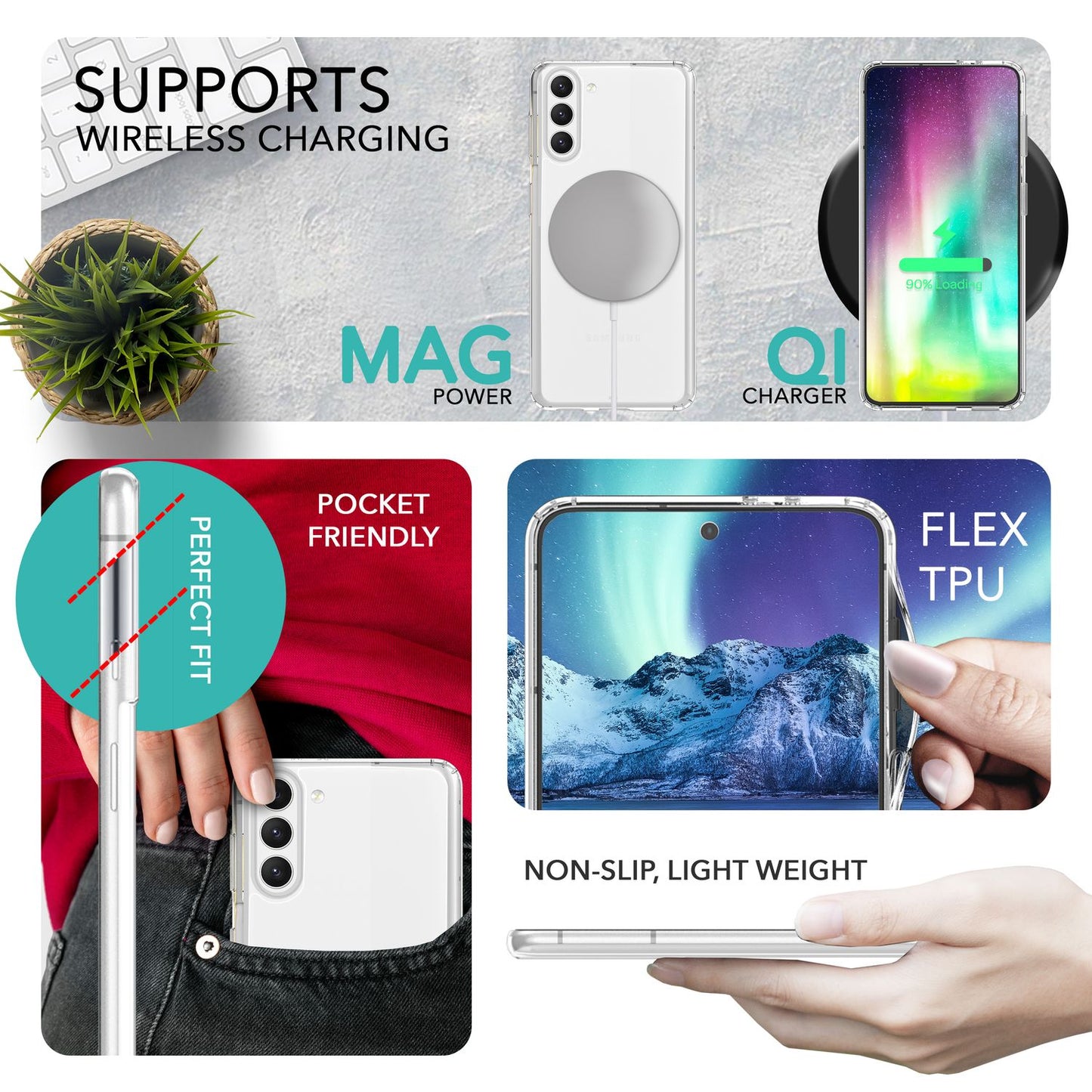 Klare Hülle für Samsung Galaxy S23 Plus, 2x Display- & Kameraschutz, Transparent
