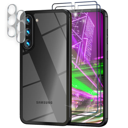 Klare Hybrid Hülle für Samsung Galaxy S23, 2x Displayglas/ Kameraschutz, Schwarz