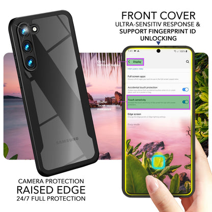 Klare 360 Grad Hybrid Hülle für Samsung Galaxy S23, Full-Cover Schutz, Schwarz