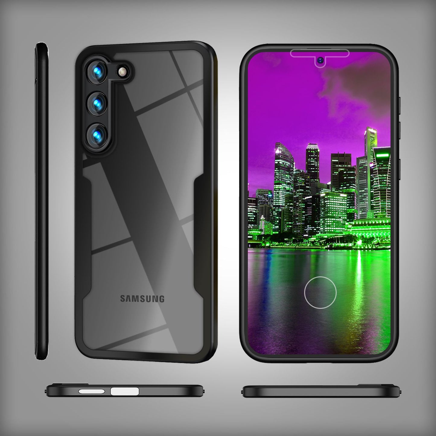 Klare 360 Grad Hybrid Hülle für Samsung Galaxy S23, Full-Cover Schutz, Schwarz