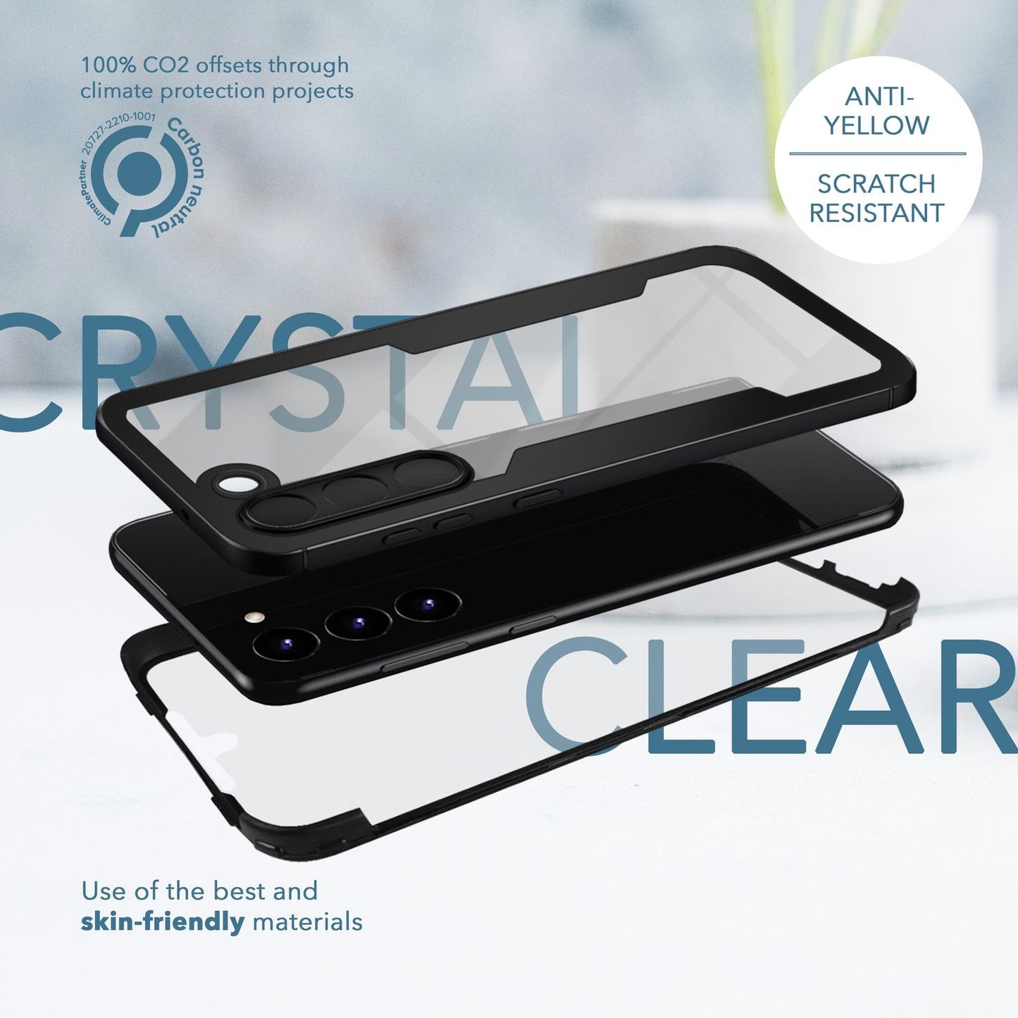 Klare 360 Grad Hybrid Hülle für Samsung Galaxy S23 Plus, Full-Body Case, Schwarz