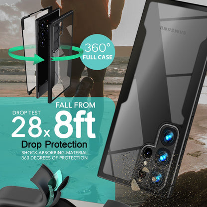 Klare 360 Grad Hybrid Hülle für Samsung Galaxy S23 Ultra, Schutz-Rahmen Schwarz