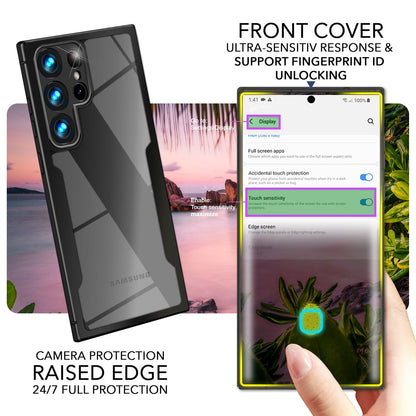 Klare 360 Grad Hybrid Hülle für Samsung Galaxy S23 Ultra, Schutz-Rahmen Schwarz