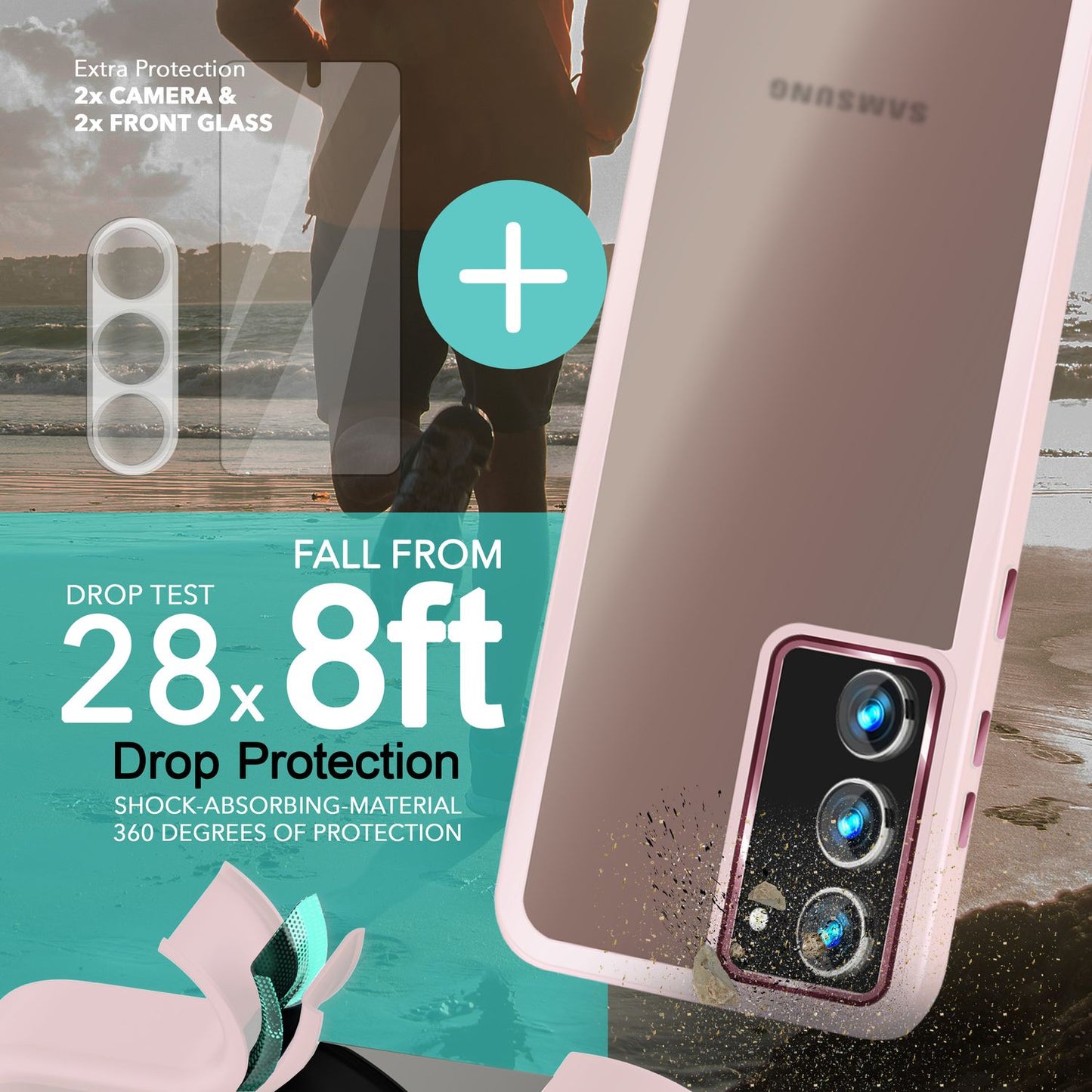 Hybrid Hülle Matt für Samsung Galaxy S23, 2x Display-/ Kameraschutz