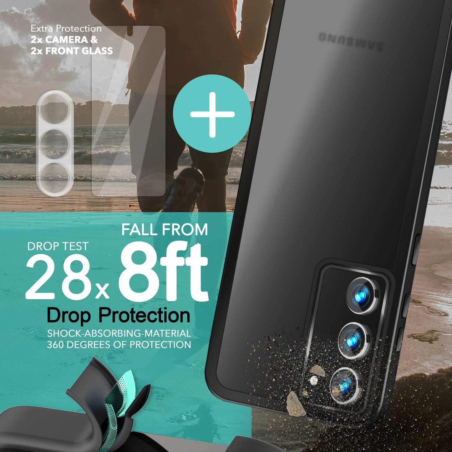 Hybrid Hülle Matt für Samsung Galaxy S23, 2x Display-/ Kameraschutz