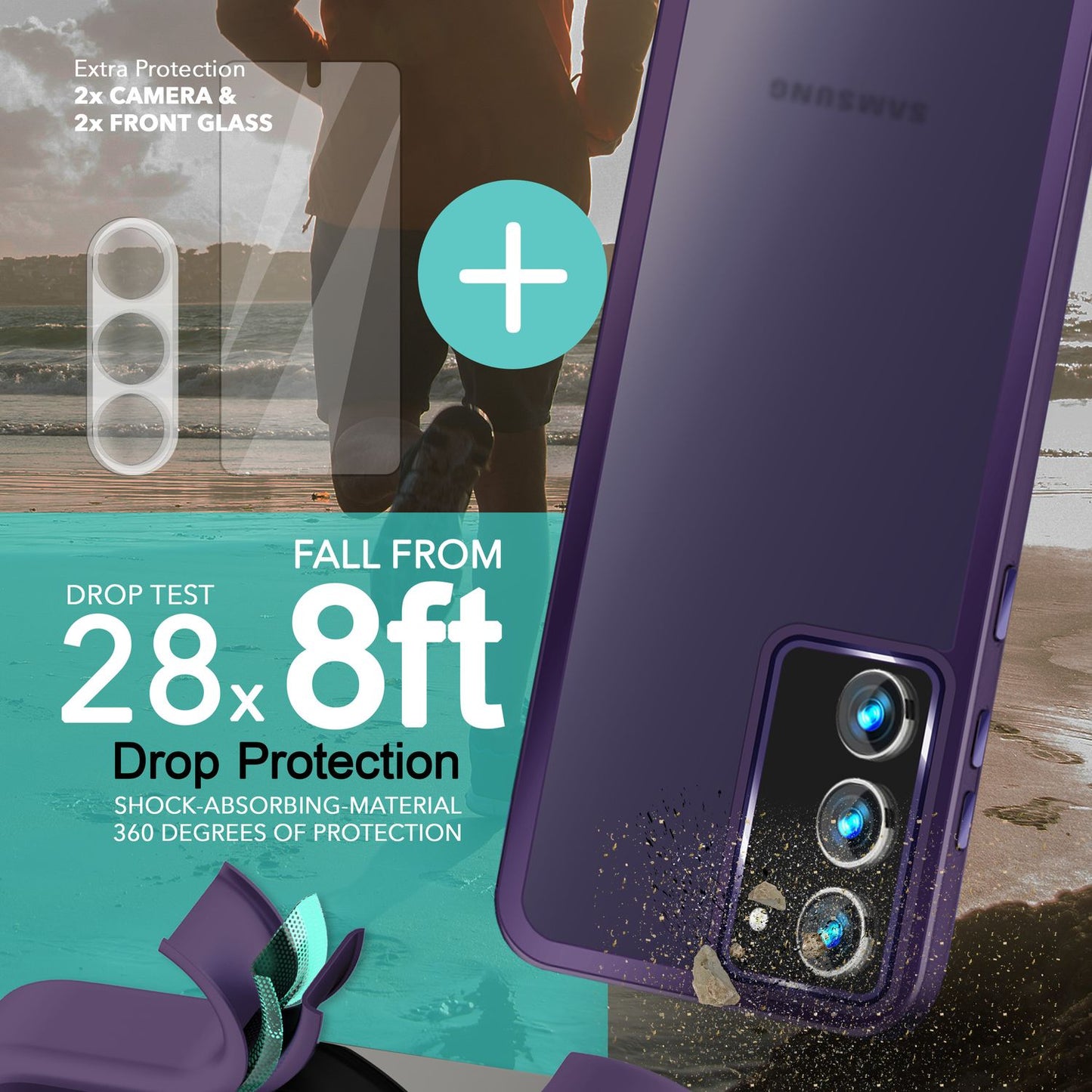 Hybrid Hülle für Samsung Galaxy S23 Plus, 2x Display- & Kameraschutz