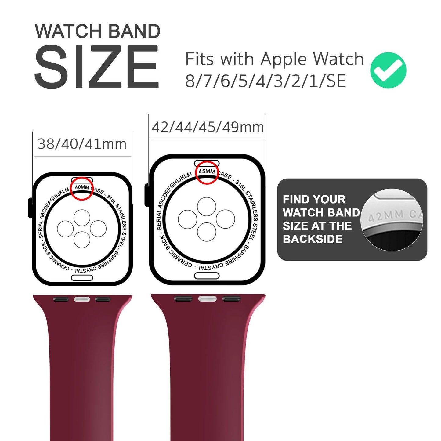 Silikon Armband für Apple Watch SE/8/7/6/5/4/3/2/1, 38mm 40mm 41mm