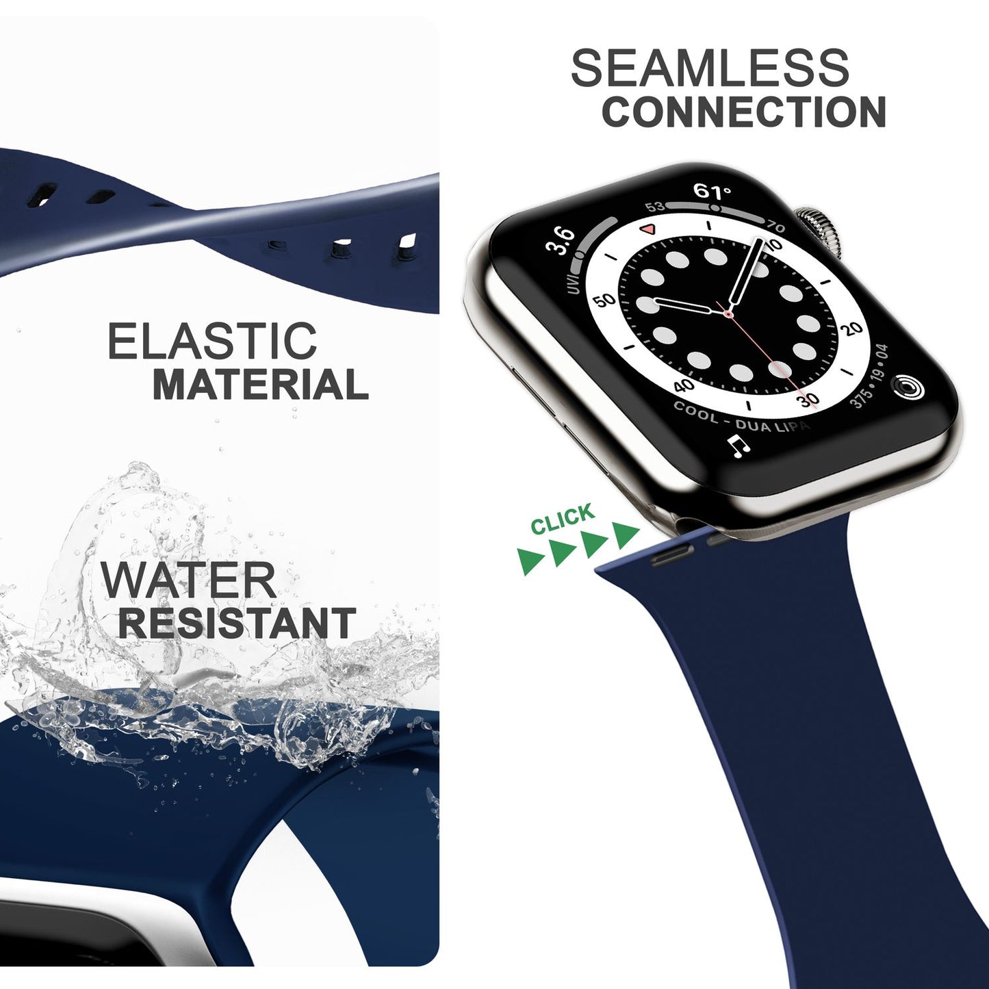Silikon Armband für Apple Watch SE/8/7/6/5/4/3/2/1, 38mm 40mm 41mm