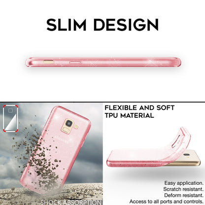 NALIA Handy Hülle für Samsung Galaxy J6 2018, Glitzer Case Cover Slim Bumper