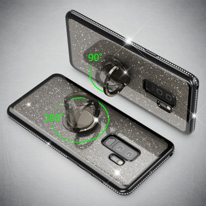 NALIA Ring Hülle für Samsung S9+, Glitzer Handy Hülle Silikon Cover Case Bumper