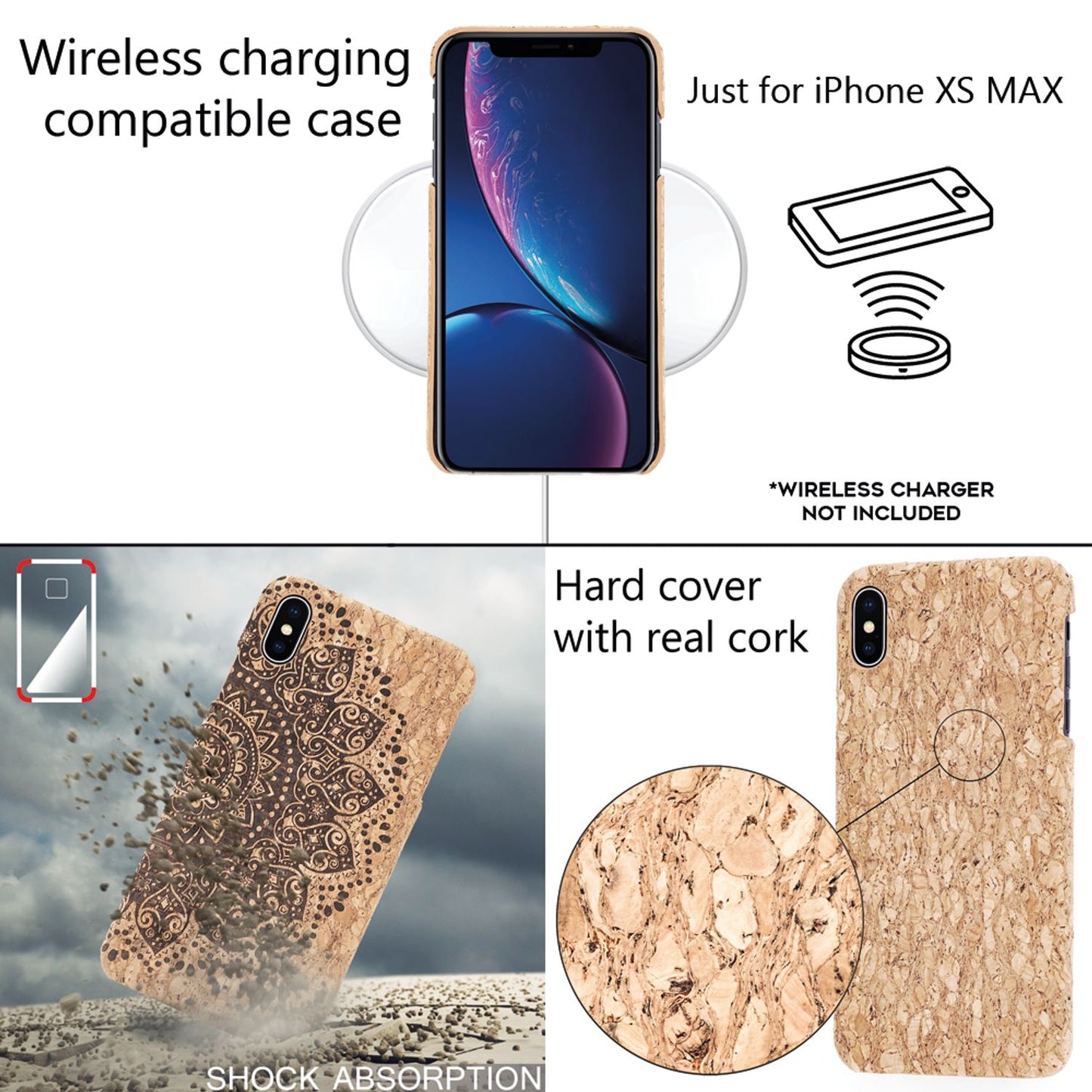 NALIA Kork Hülle für iPhone XS Max, Handyhülle Natur Holz Look Handy-Tasche Case