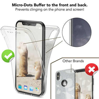 NALIA 360 Grad Hülle für Apple iPhone XS X Glitter Handy Cover Case Silikon Etui