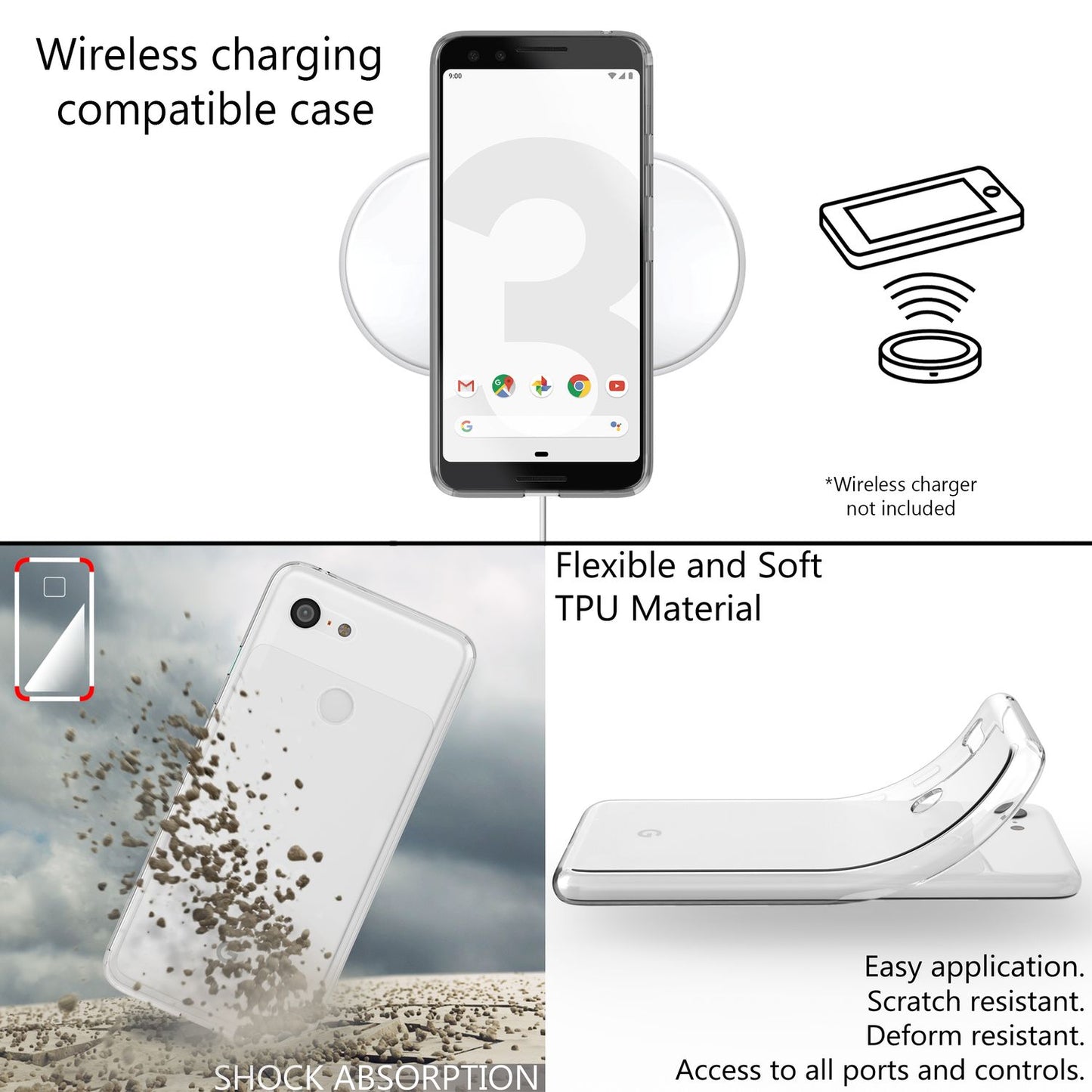 NALIA Handy Hülle für Google Pixel 3, Dünnes TPU Silikon Case Cover Bumper Etui