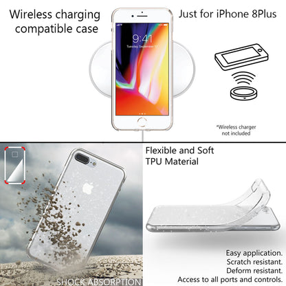 NALIA Handy Hülle für Apple iPhone 8 Plus, Glitzer Back Cover Case Silikon Etui